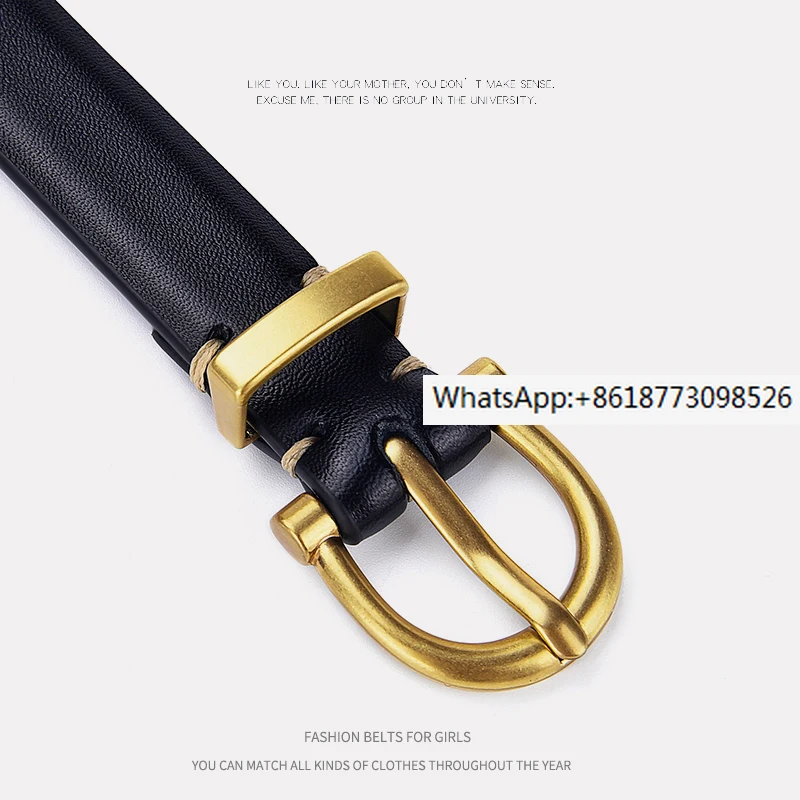 

Black genuine leather denim belt for women with a high-end feel and versatile inset style design. Small group belt for women