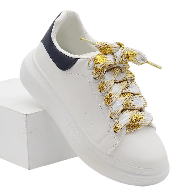 1 Pair Two-tone Wire Laces 1.8cm Width Flat Type Shoelaces Shoe Accessories Fashionable Sneakers Women 60-180cm Kids&Adults Lace