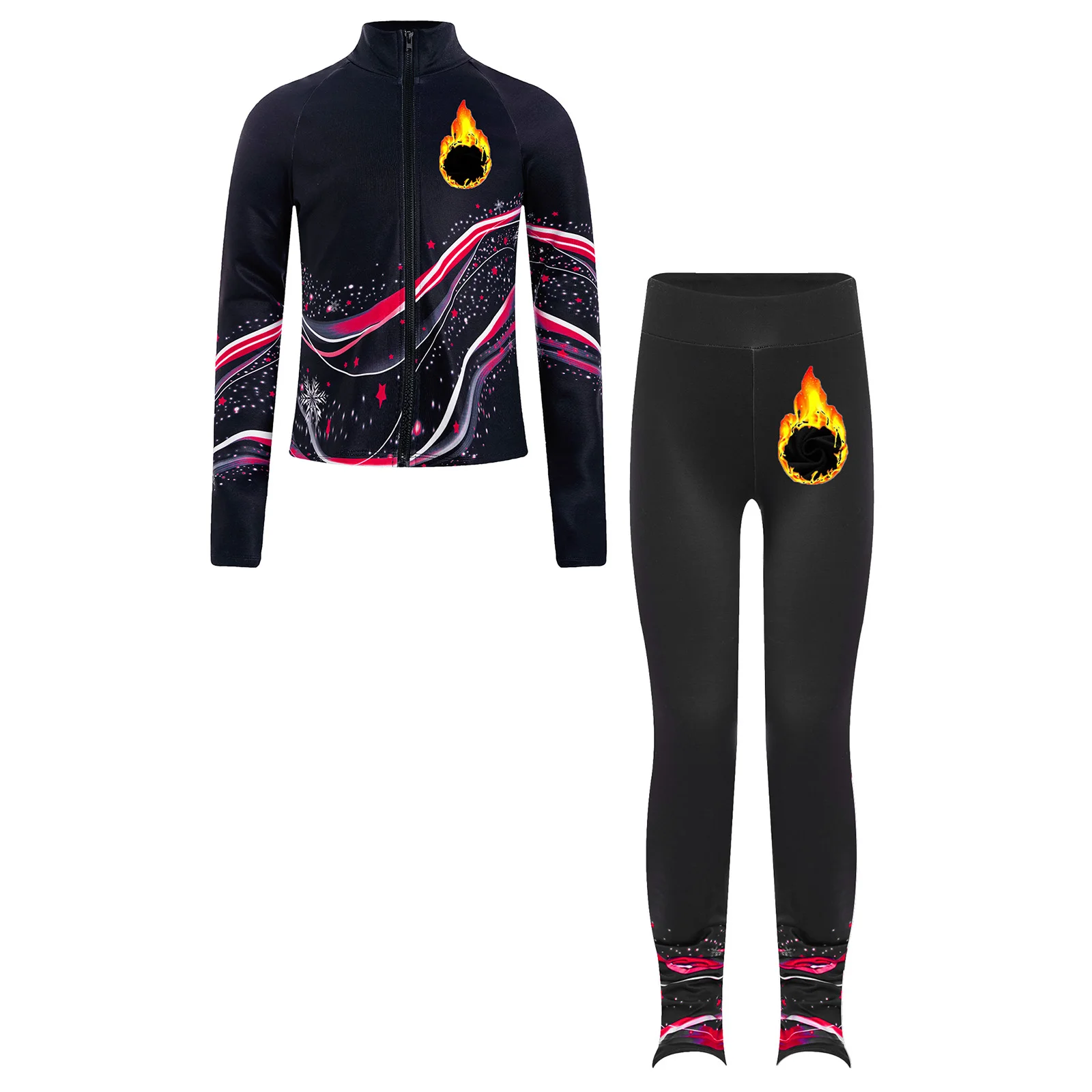 Kinder Mädchen Fleece Eiskunstlauf Sweatshirt Jacke mit Leggings Hosen Set für Gymnastik Tanz Praxis Yoga Workout Training – Detail 11