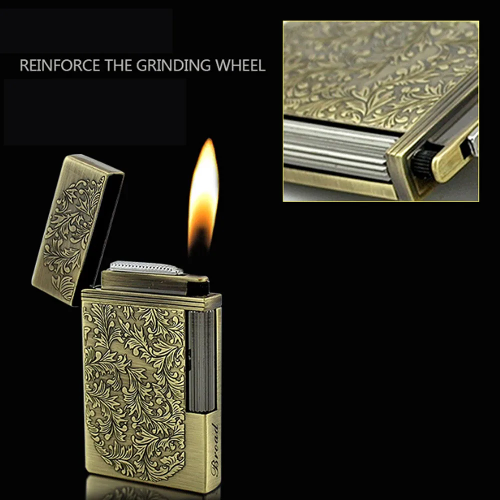 Vintage Metal Floral Pattern Bright Sound Gas Lighter Grinding Wheel Flint Cigarette Lighters Men Smoker Gadget butane gas lighter,cigarette lighter