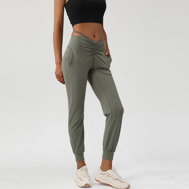 YJKVUR Nylon Women's Pants Gym Sweatpants Yoga Loose Sports Pant Elastic Breathable Sportswear Adjustable Waist Women Clothing