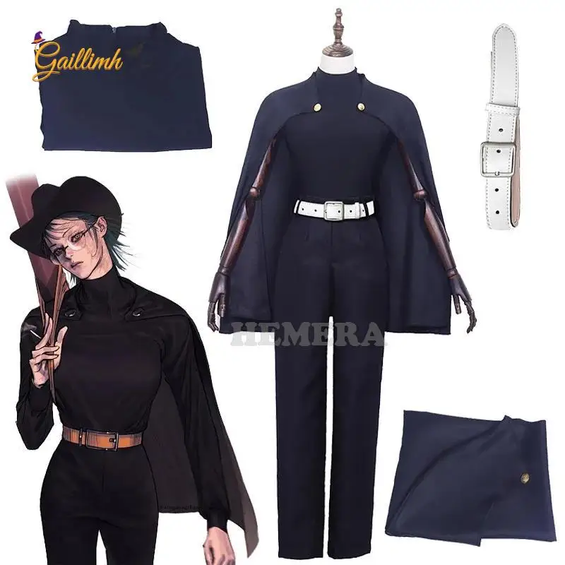 

Anime Jujutsu Kaisen Season 2 Zenin Maki Cosplay Costume Wig Dark Blue Cloak Glasses Tattoo Green Short Wig Shibuya Incident