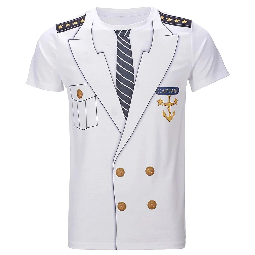 

Short Sleeve Funny Men Boat Captain Nautical Cruise Themed Cosplay Costume Yacht Rock Parties Uniform Printed Summer T-Shirt