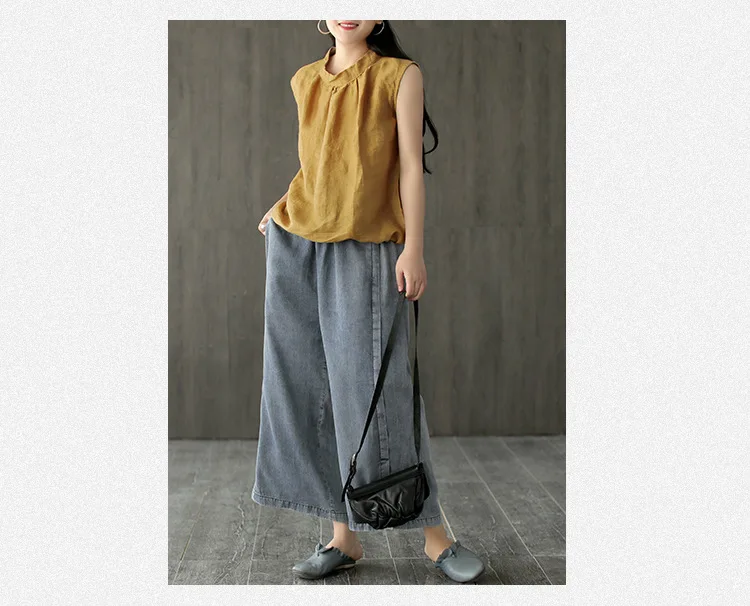 cargo pants for women 2022 Spring Summer New Arts Style Women Elastic Waist Loose Tencel Denim Wide Leg Pants Split Design Vintage Jeans RV708 cigarette pants
