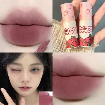 러블리 스트로베리 립 머드 클레이 벨벳 매트 립스틱 메이크업, 방수 오래 지속되는 부드러운 레드 립 틴트 피그먼트 립글로스
