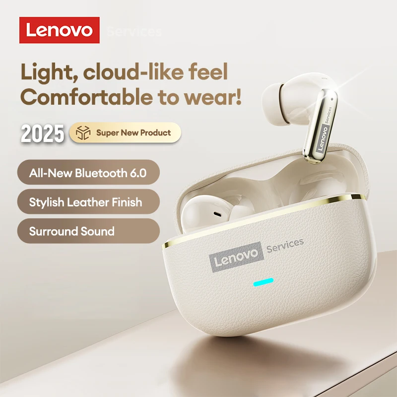 Lenovo LE208 Wireless Bluetooth 6.0 Leather Headphones HiFi Lossless Sound Noise Reduction Earphone Low Latency Gaming Earbuds 2