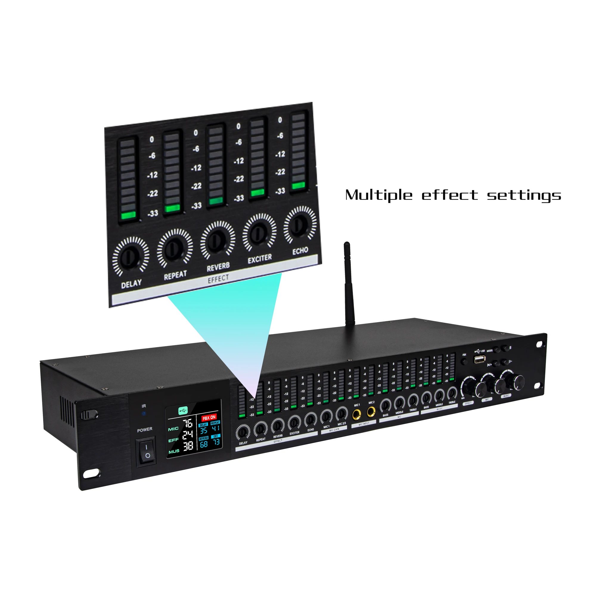 Professional KTV Audio Effects Processor DSP Bluetooth Anti-howling Equalization Pre-effector for Karaoke Stage Party
