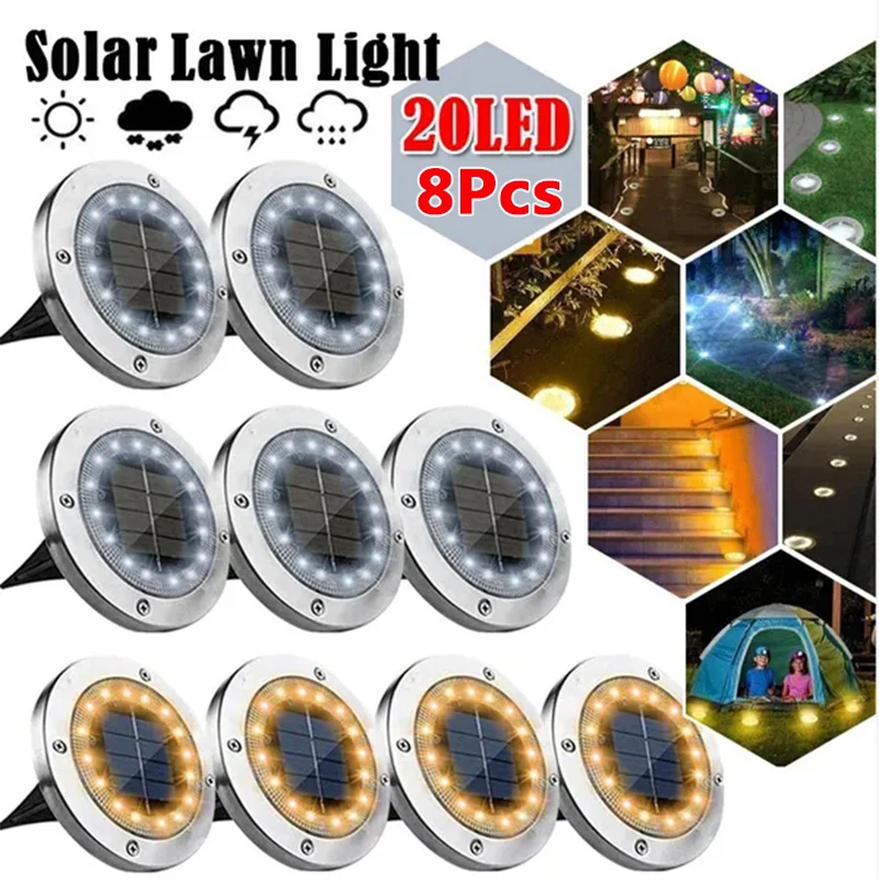 20LED Solar Power Disk Light Outdoor Garden Solar Underground Light