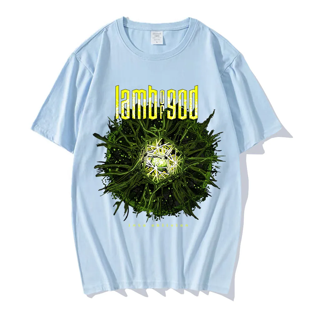 Into Oblivion Burst Black Tee LAMB OF GOD 록 밴드 티셔츠 유니섹스 헤비 멘탈 스트리트웨어 반소매 코튼 여름 남성 티셔츠