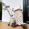2 Sizes Lonely Brown Bubble Tea Plush Pillow Pearls Boa Smiling Face with Two Legs Sleeping Hug Companion Present 2
