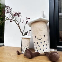 2 Sizes Lonely Brown Bubble Tea Plush Pillow Pearls Boa Smiling Face with Two Legs Sleeping Hug Companion Present 2
