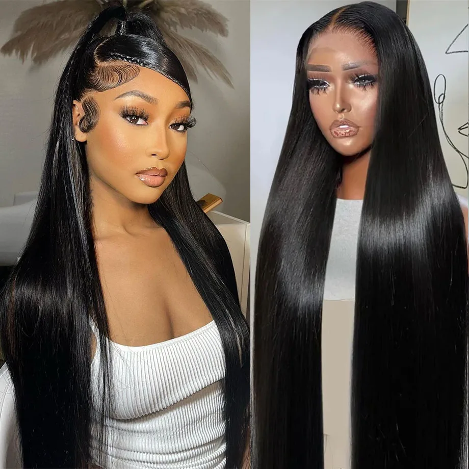 

13x6 Straight Lace Front Human Hair Wigs For Women Glueless Pre Plucked 30 34 Inch Bone Straight 13x4 Hd Lace Frontal Wig