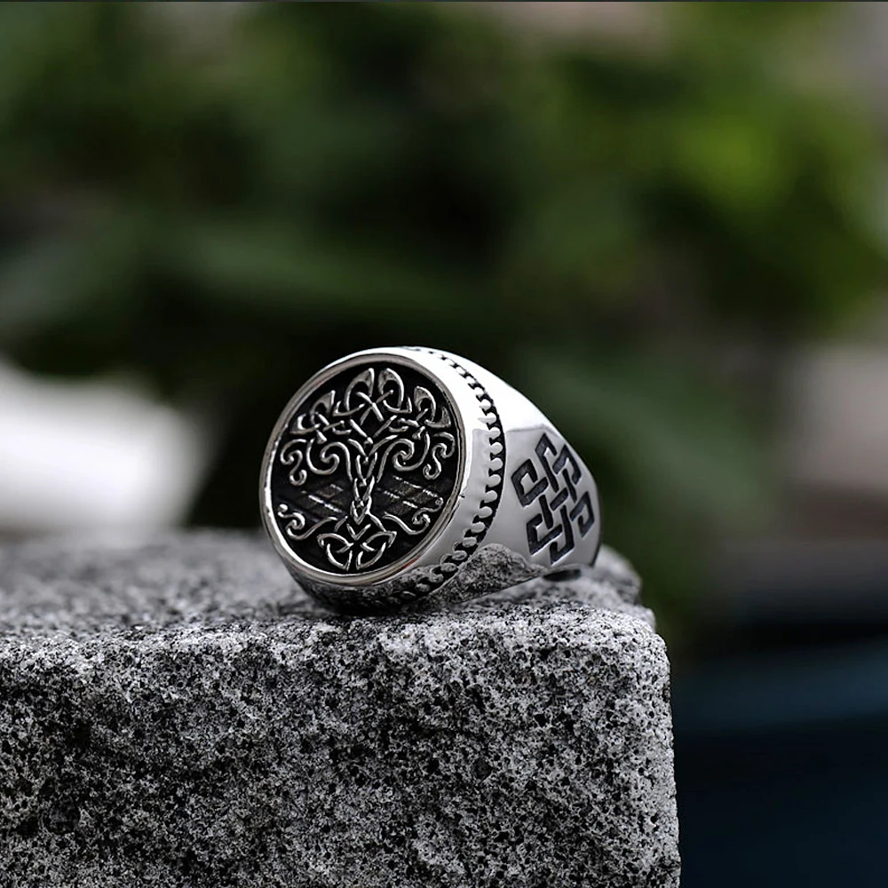 Stainless Steel Ring Finger Ring Jewelry Accessories Vintage Viking Tree Of Life Ring For Men Nordic Mythology Stainless Steel Yggdrasils Ring Fashion Amulet Viking Jewelry Gift