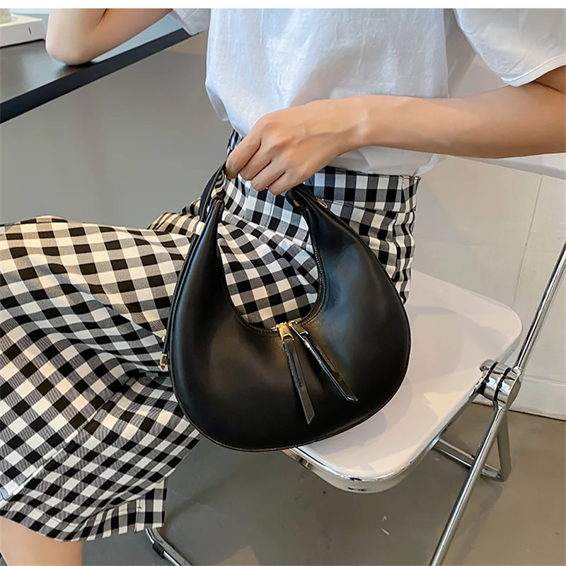 PU Leder Frauen Designer Handtasche Geldbörsen Mode Vintage Brieftasche Doppel-Reißverschluss Halbmond Halbmond Hobos Umhängetaschen_voghion.com