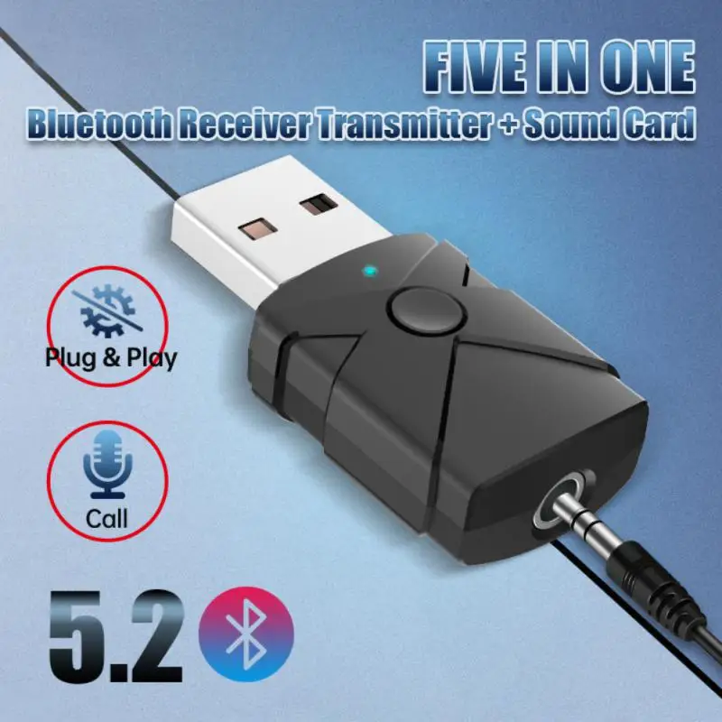 

5 In 1 Wireless Bluetooth 5.2 Receiver Transmitter Adapter 3.5mm Jack For Car Music Audio Aux A2dp Headphone Reciever Handsfree