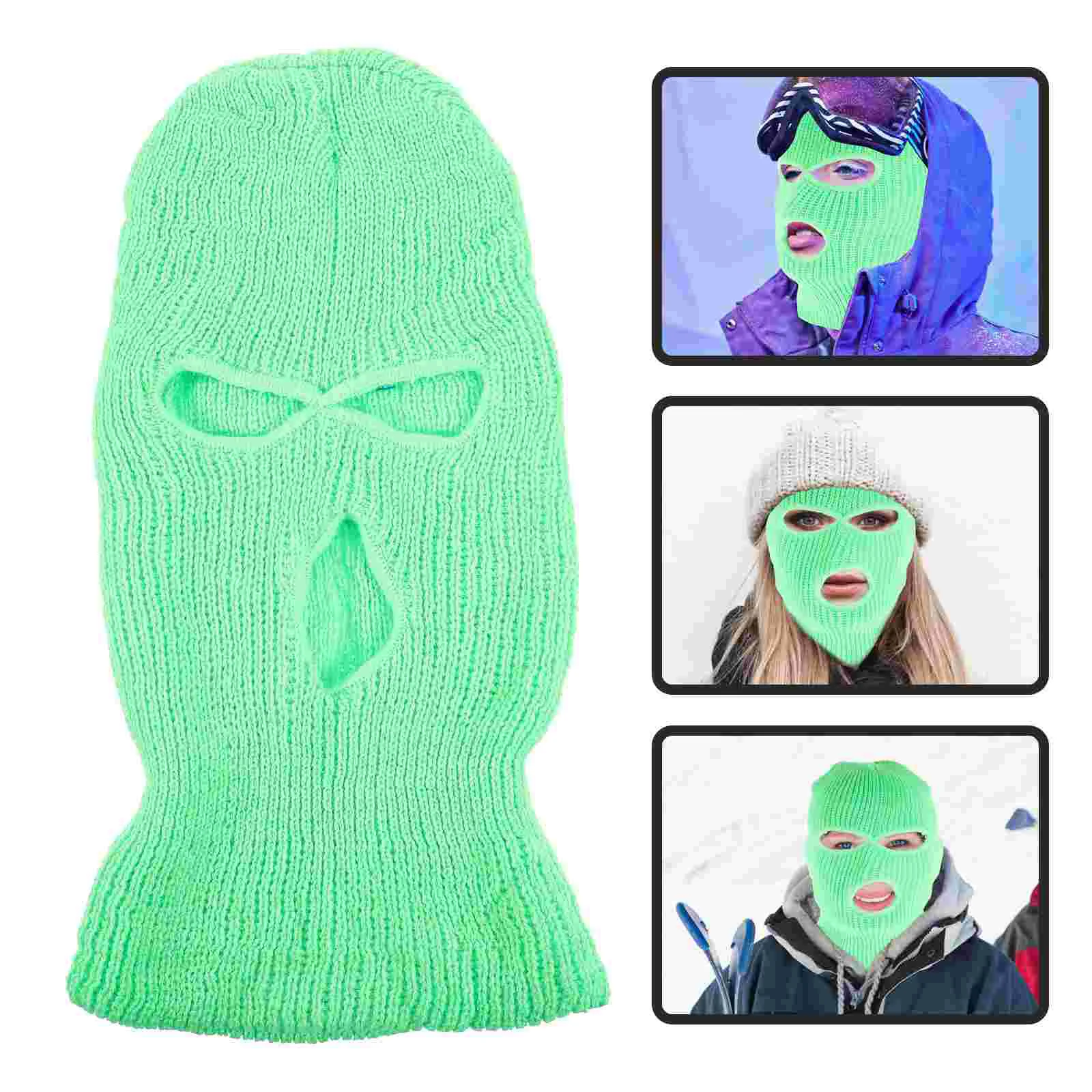 Ski Mask for Men Three Hole Wool Hat Knitted Full Face Windproof Riding Warm Cover White 3-hole Man 4
