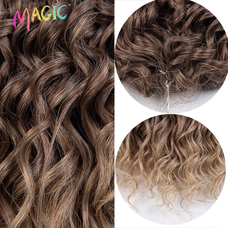 Capelli all'uncinetto sintetici ricci da 10 pollici, onda profonda, per trecce, extension per capelli a onda d'acqua, biondo ombré marrone - immagine 6