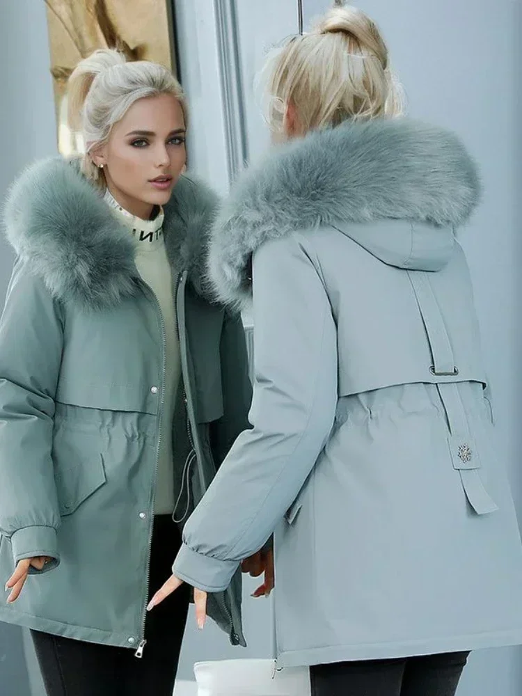 

New in Women's Winter Down Jacket 2023 Elegant Hoodie Coat Thickened Insulation Woman Clothing Plush Slim with Fur Collar Parker