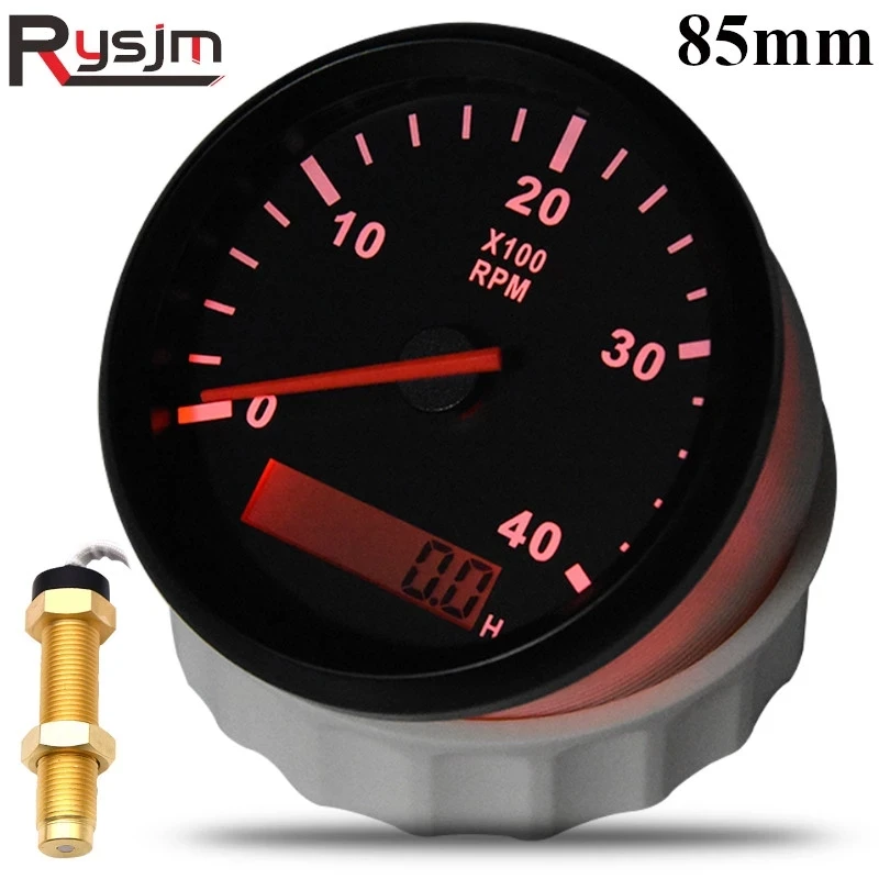 Custom 4K/6K/8K RPM 85mm Boat Tachometer Digital Engine Tach Hourmeter Tachometer Gauge for Diesel Gasoline Car rpm Meter Gauge tachometer gauge engine tachometer tachometer meter