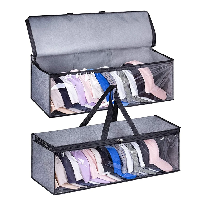 

2PCS Wide Hat Storage For Baseball Caps Organizer With 2 Sturdy Handles Cap Box Stackable For Home