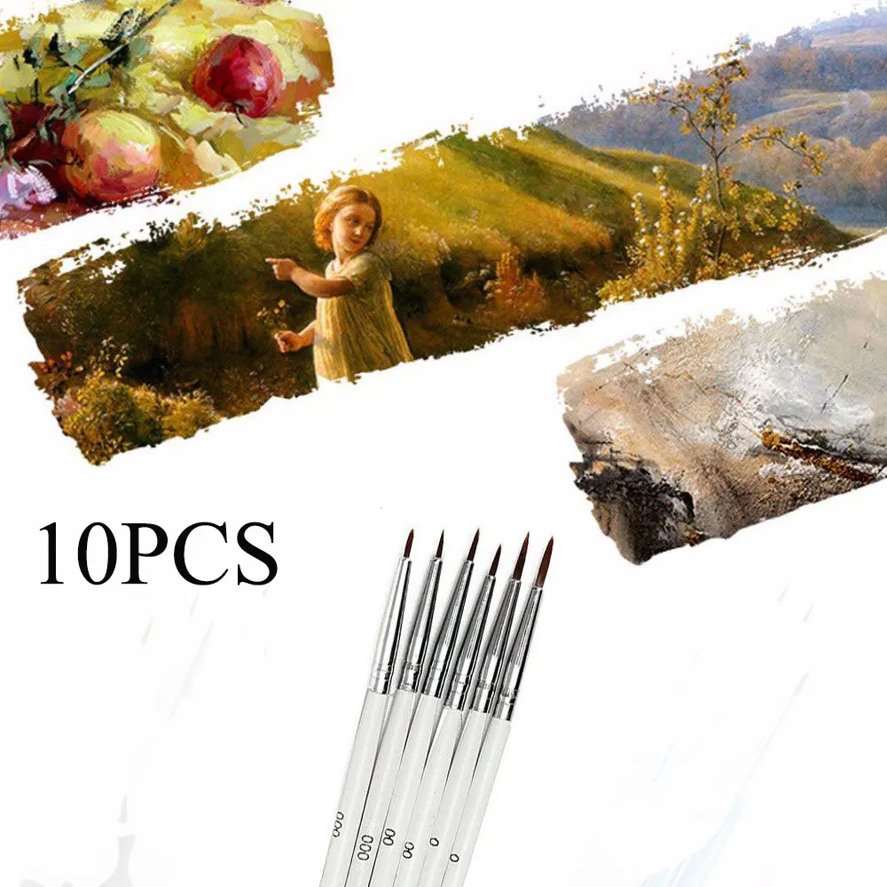 10Pcs Point Tip Nylon Fiber Hair Line Drawing Pen Artist Paint Brush Thin Hook
