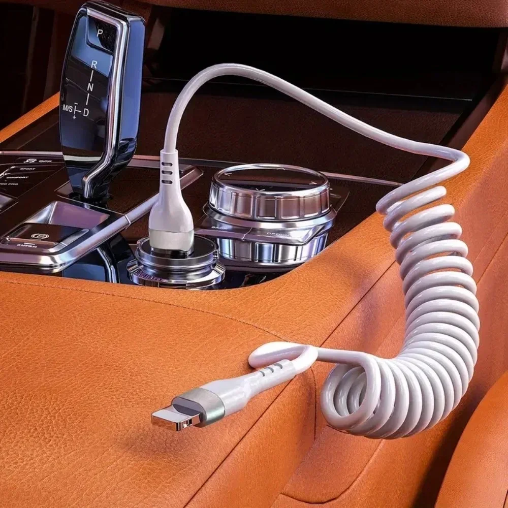 1m/1.5m 66W 5A USB To Type C Fast Charging Spring Data Cable USB To PD Data Cord Retractable Charging Cable in Car Household