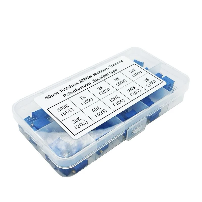 50pcs/lot 3296W Multiturn Trimmer Potentiometer Kit High Precision 3296 Variable Resistor With Free Box electronic diy kit multiturn potentiometer potentiometer kit trimmer potentiometer