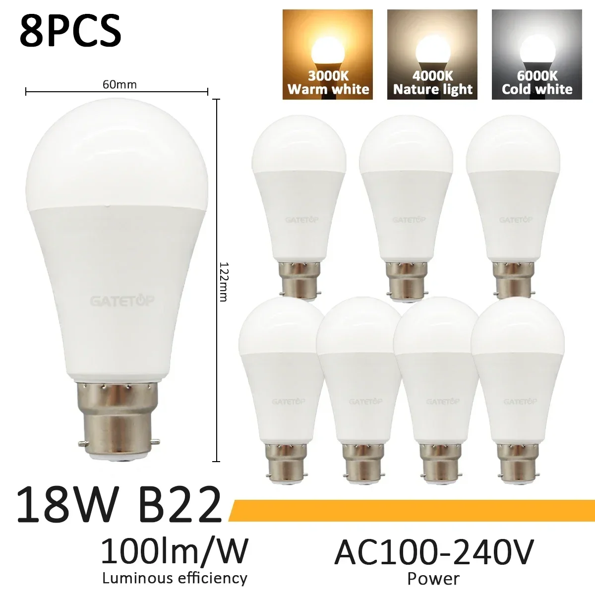 8pcs 18W B22