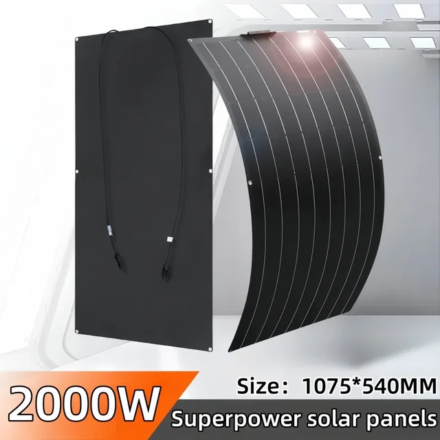 Panneau Solaire Haute Puissance, Cellule Solaire MonocBN, Flexible, ETFE, Extérieur, Camping, Voitures, Bateaux, Chargeur de Batterie 12V, Maison, 2000W, 4000W 1