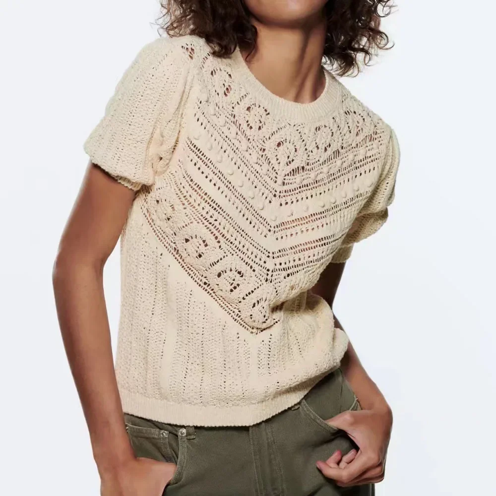 

TEELYNN Boho Fashion Beige Hook Flower Hollow Sweaters Women 2024 Fall Spring Clothes O Neck Jumpers Knitted Pullovers Ladies