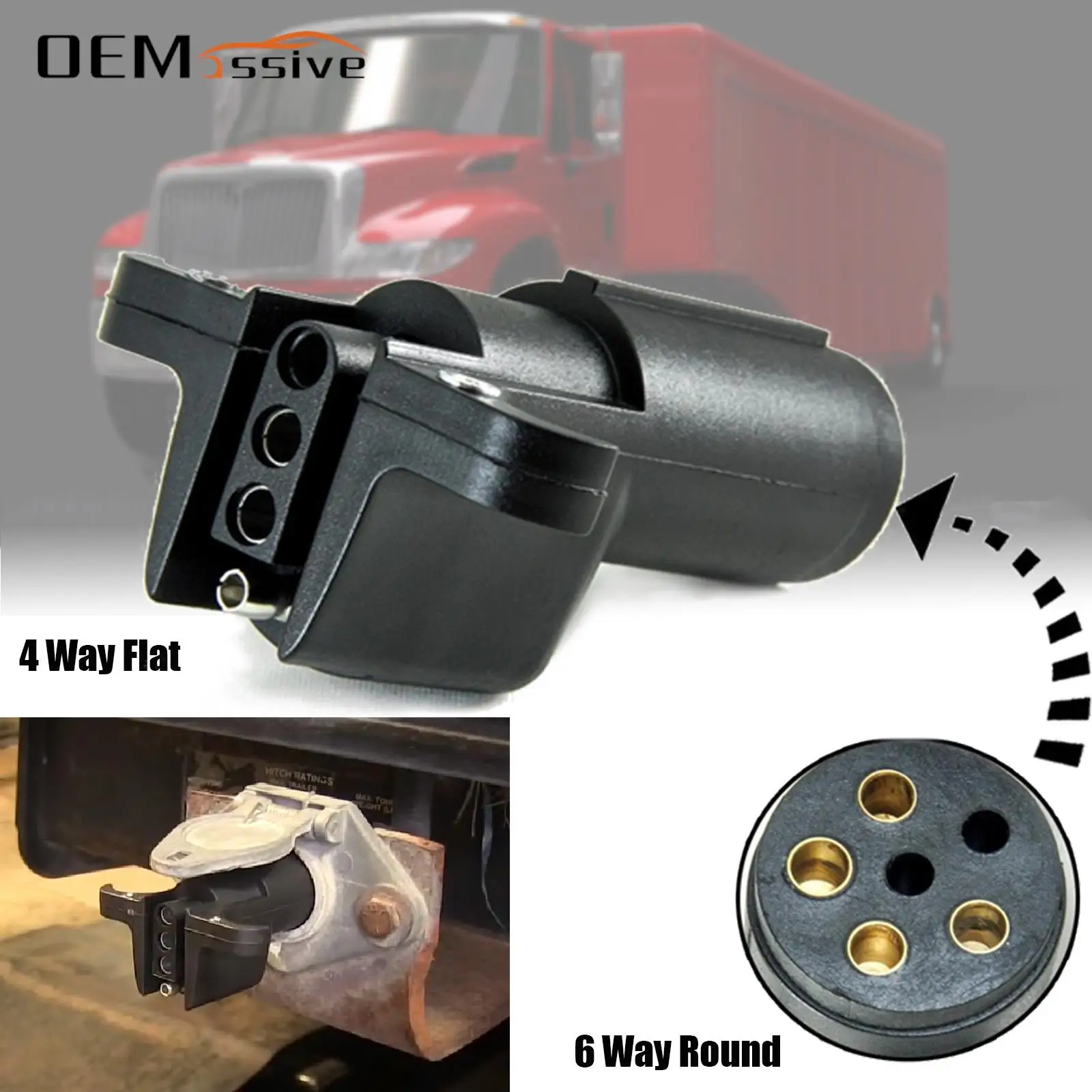 

6-Way Round to 4-Way Flat Trailer Adapter Socket Plug and Play Wiring Connector RV Caravan Tow Car Truck Lights US 6 Way 4 Way