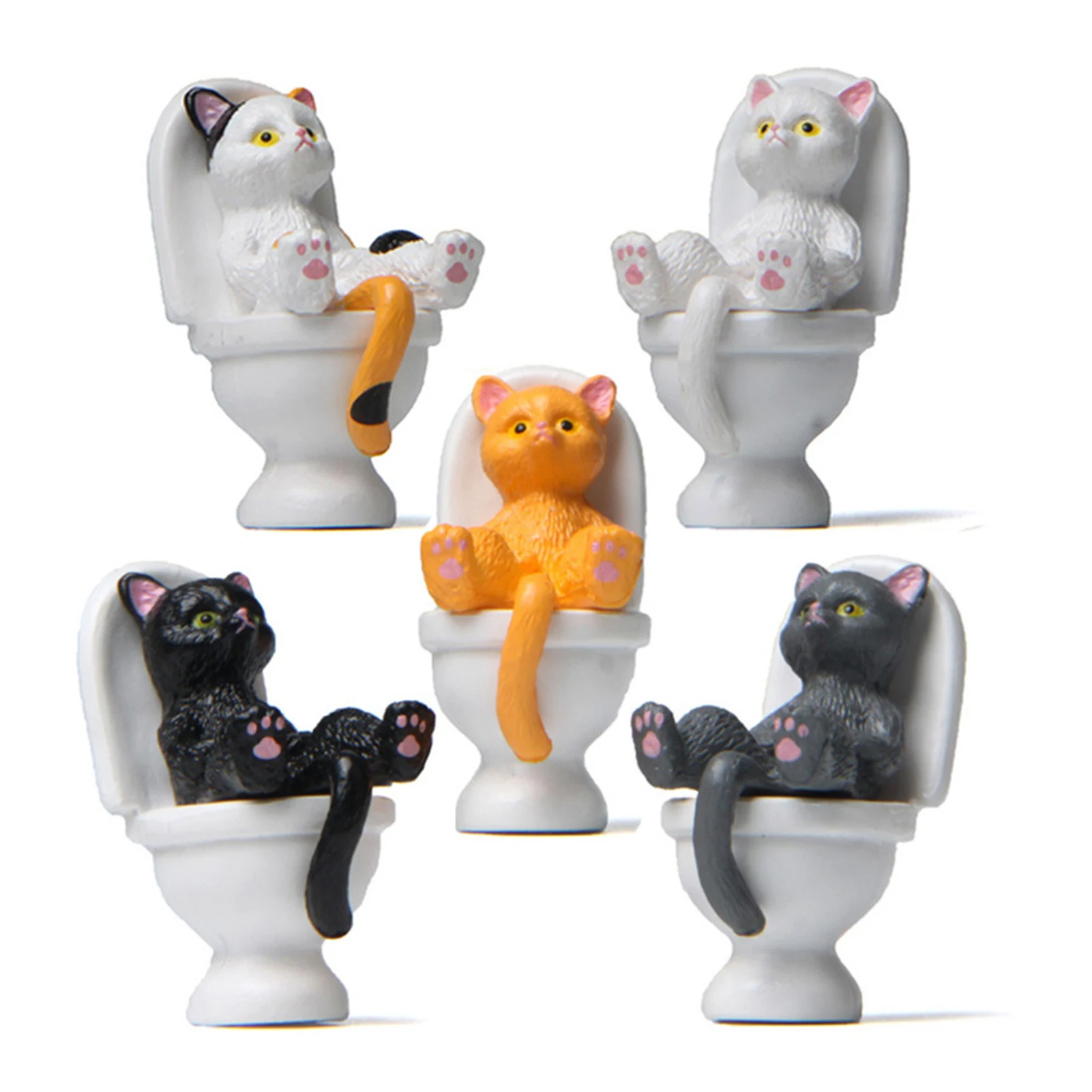 Funny Cat Figures High Simulation Vivid Expression Decoration Accessories Toilet Sitting Miniature Cat Animal Model Toy Kids