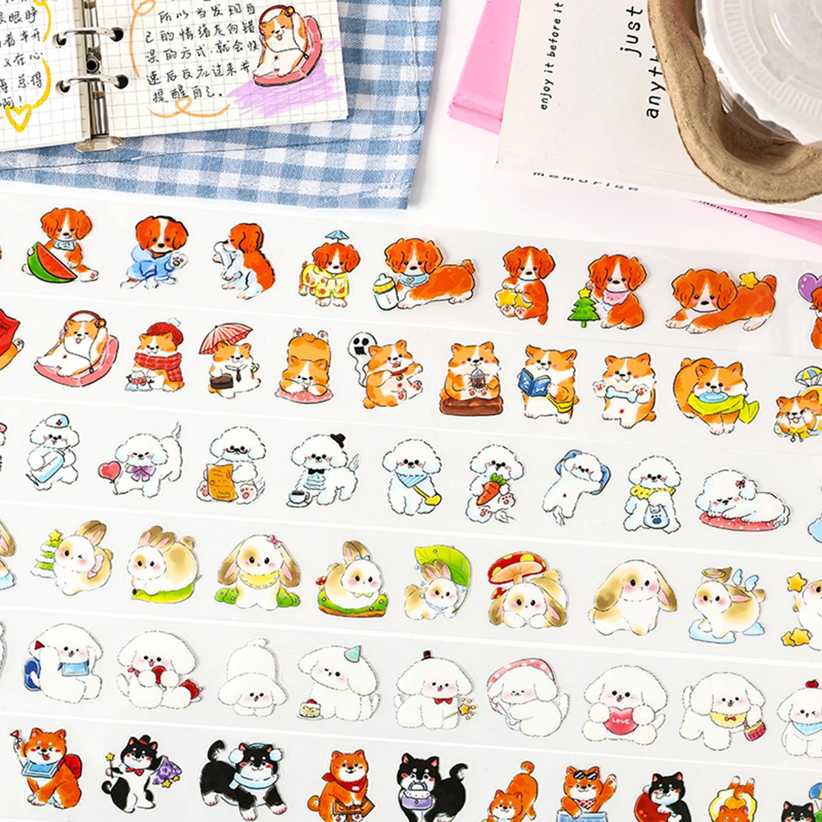 DIY 사진 프레임, 일기, 선물 상자 포장, 절묘한 장식 용품에 적합한 귀여운 애완 동물 패턴 테이프 6 롤 세트