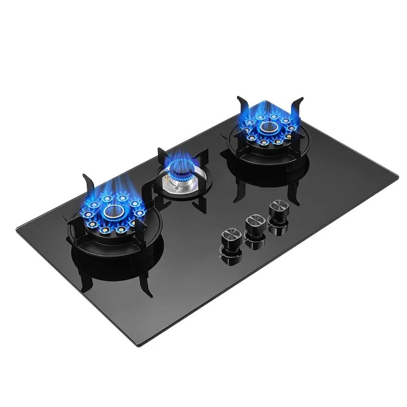 Flip Top Gas Cooker LPG Gas Cooktops Glass Top Battery 3 Burner Stove for Kitchen