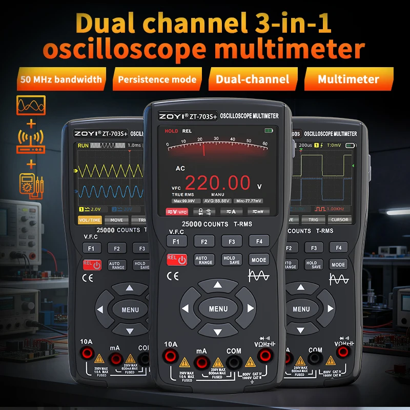 2026 Upgraded ZT-703S Oscilloscope Multimeter,25000 Counts True RMS, 10MHz Bandwidth 48MSa/s Sampling Rate, Automotive Diagnosti 2