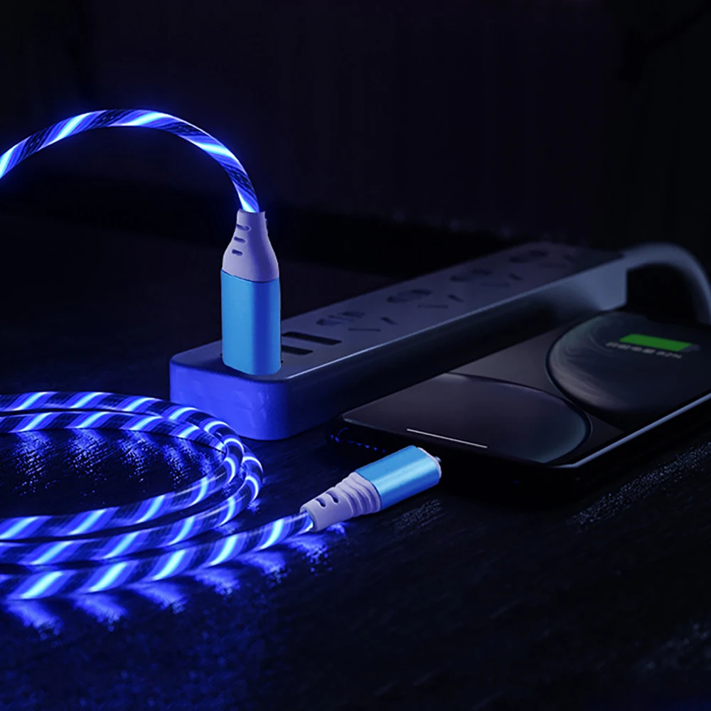 Luminous LED Type C Fast Charging Cable with Flowing Light Effects