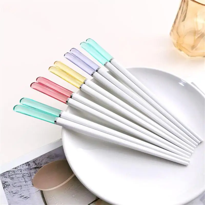 

Alloy Chopsticks Color Acrylic Students Chinese Tableware High -value Crystal Amber Chopsticks Kitchen Decoration Tableware