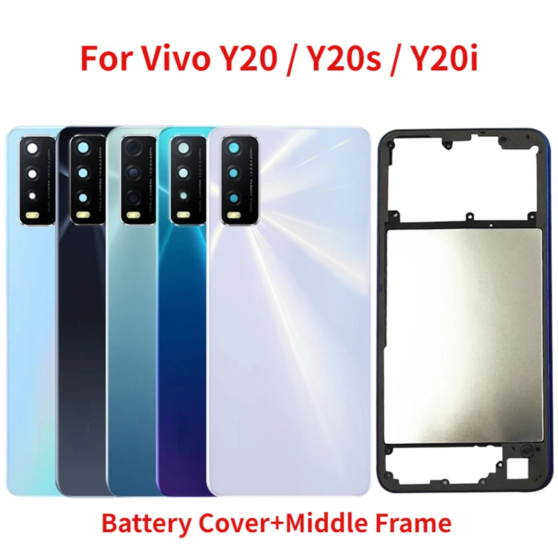 

New Back Cover For BBK Vivo Y20 Y20s Y20i Battery Cover+Middle Frame Rear Door Housing Case with Camera lens+Side Keys