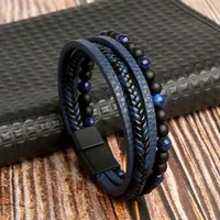 Hommes Bracelet en cuir classique mode oeil de tigre perlé Multi couche Bracelet en cuir pour hommes bijoux cadeau 2
