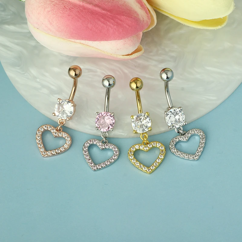 Belly Button Ring Sets Heart Dangled Belly Piercing Nombril Heart Sexy Navel Rings for Women Wholesales Body Piercing Navel