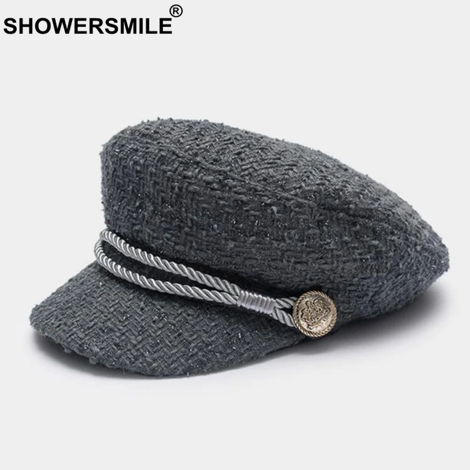 SHOWERSMILE Women Newsboy Caps Hat Burgundy Flat Caps Female Casual Captain Hats Ladies Designer Autumn Baker Boy Black