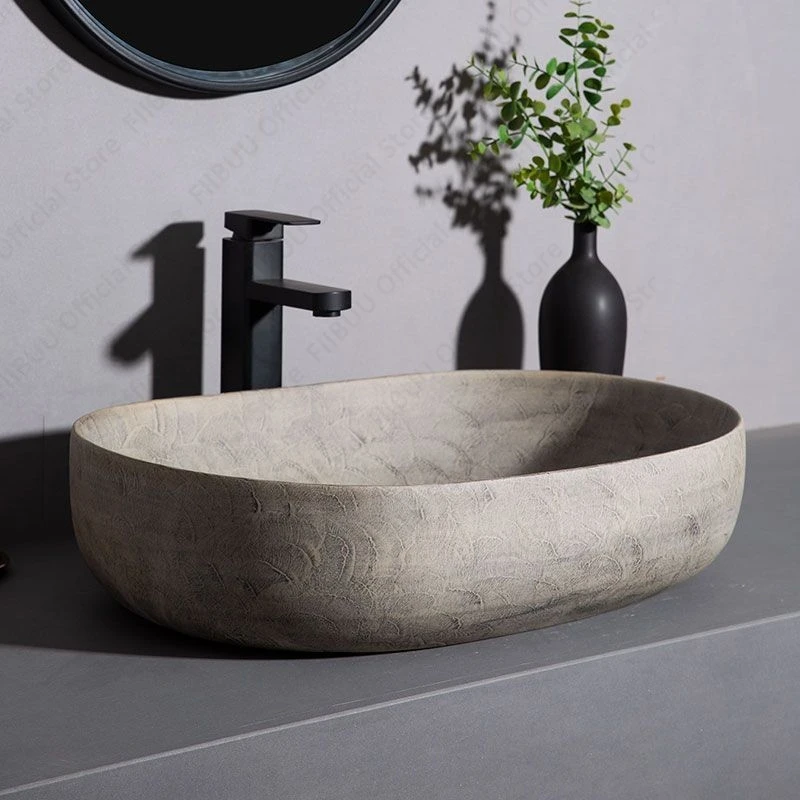 Ceramic Table Sink Oval Bathroom Vessel Sink Bowl Above Counter Art Basin Lavatory Balcony Vanity Sink Countertop Washing Basin 2