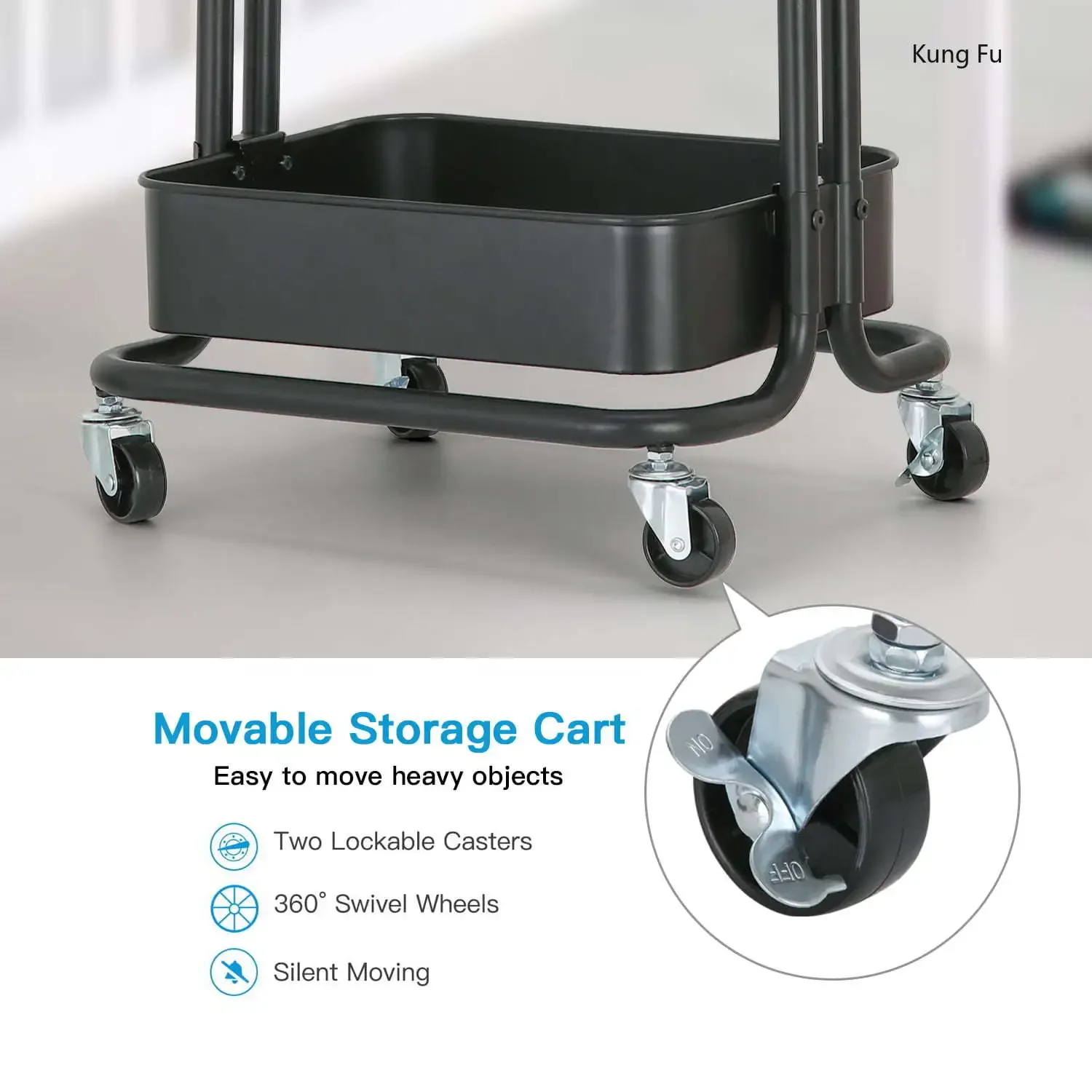 3-Tier Metal Rolling Utility Cart Multi-Function Organizer Shelf Kitchen Organizer Rack Snack Trolley