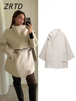 Fashion Women's Scarf Collar Woolen Overcoat Elegant Pockets Long Sleeve Female Coats 2024 Autumn Winter Lady Loose Streetwear 1