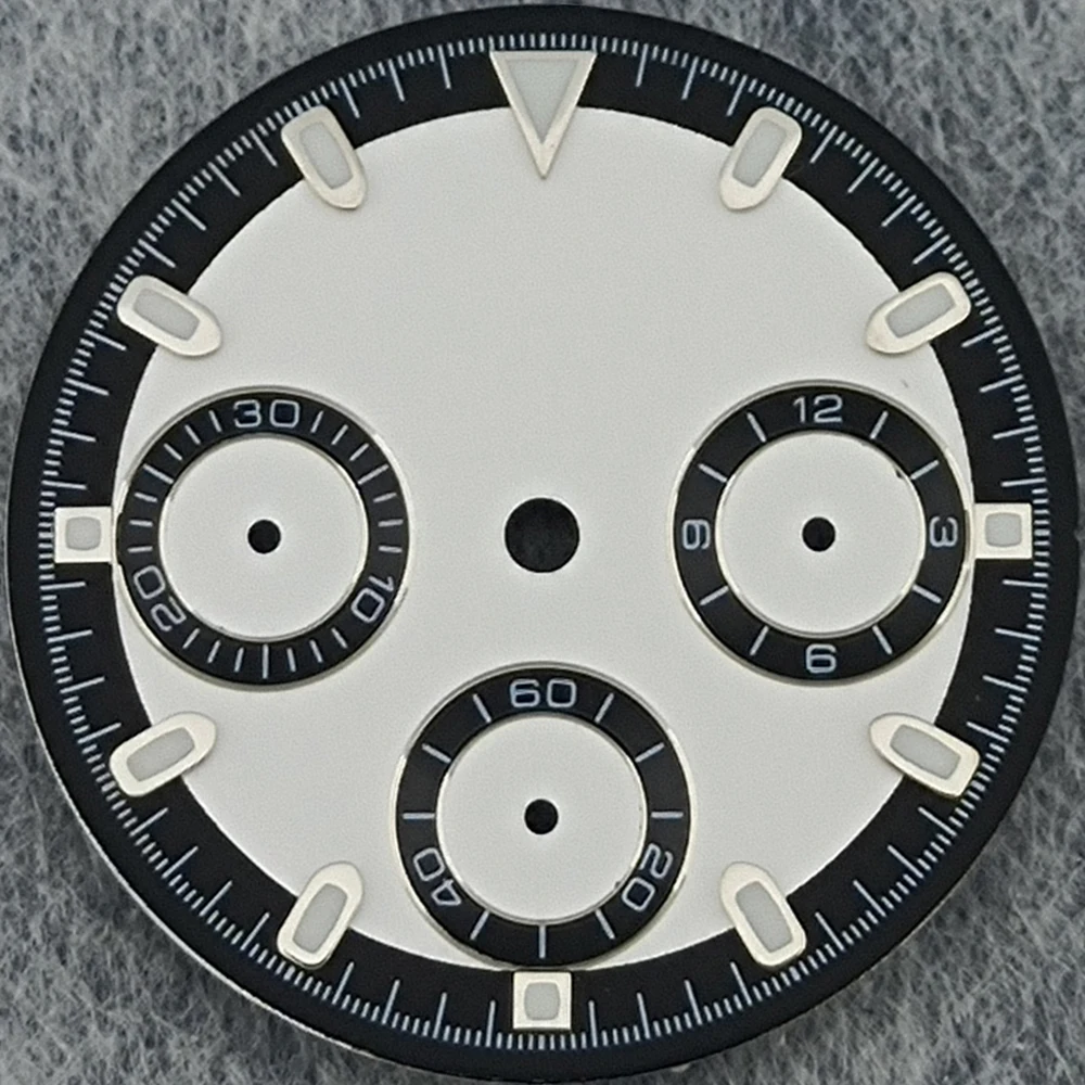 29.5mm Green Luminous Chronograph Dial with 6 Hands for Quartz Movement Watches