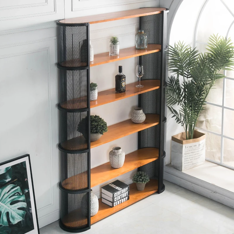 

Shelf Wrought Iron Bookcase Floor Partition Hallway Light Luxury and Simplicity Ins Decorative Multi-Layer Display Stand