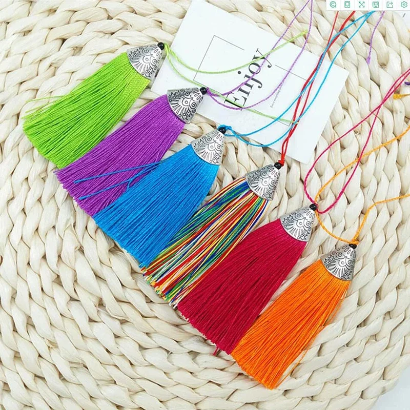 5/10Pcs Polyester Silk Tassel 8cm/3.15in with Antique Silver Cap Tassel DIY Crafts Bookmark Jewelry Making Accessories