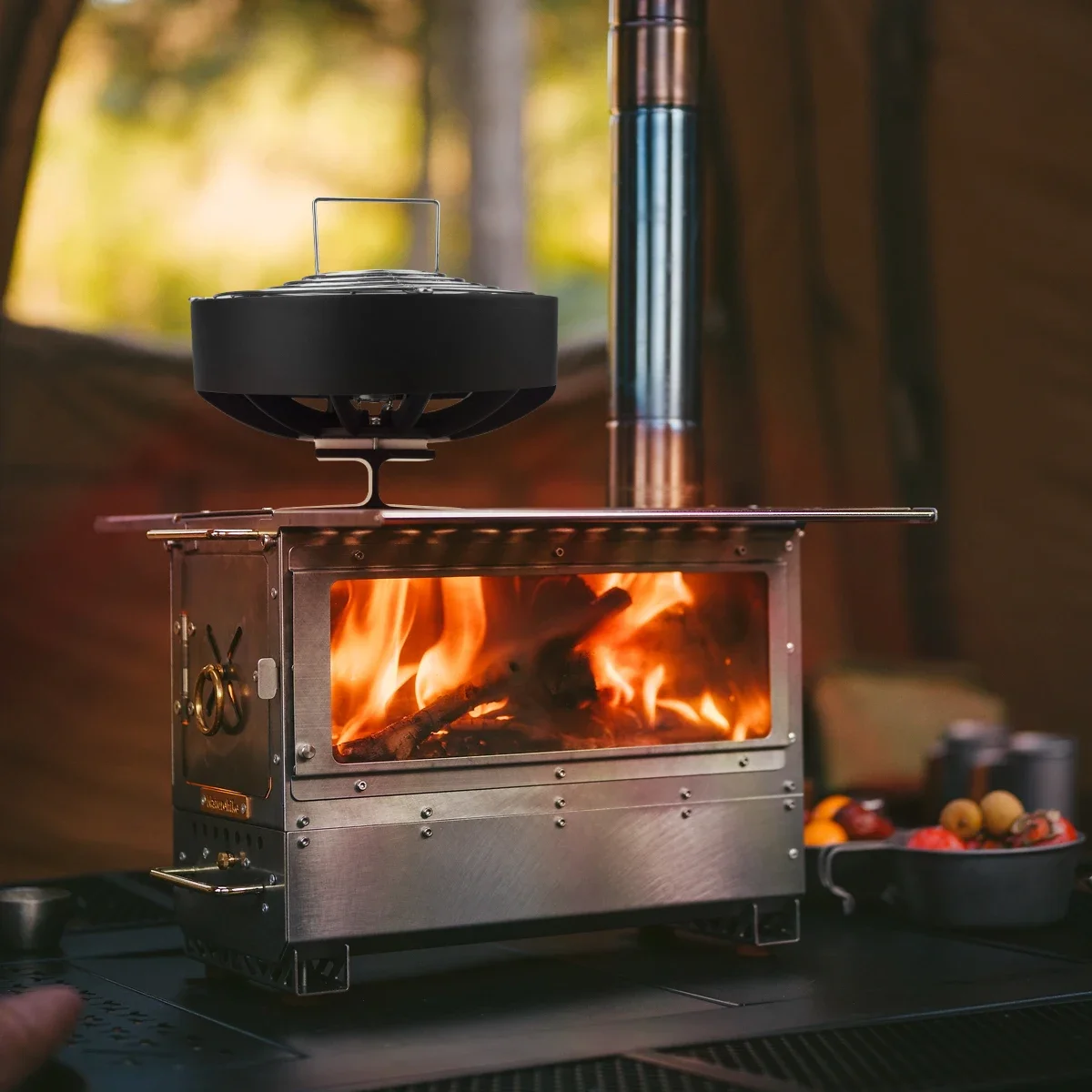 4 Blades Stove Fan Heat Powered Fireplace Fan Log Wood Burner Eco-fan Quiet Fireplace Home Winter Warm Heat Distribution무동력팬