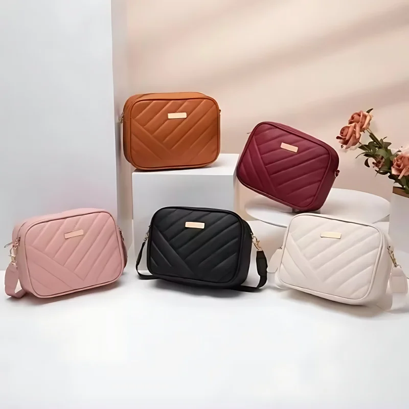 Fashion Travel Camera Bag Women's Cross PU Leather Shoulder Bag Roller Strip Camera Bag New Storage Bag Shoulder Phone Bag