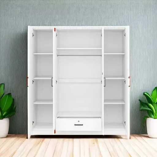 4-Door Wardrobe with Drawers, Shelves and Hanging Rail, Freestanding Armoire Wardrobe Closet, (White+4-Door) 5